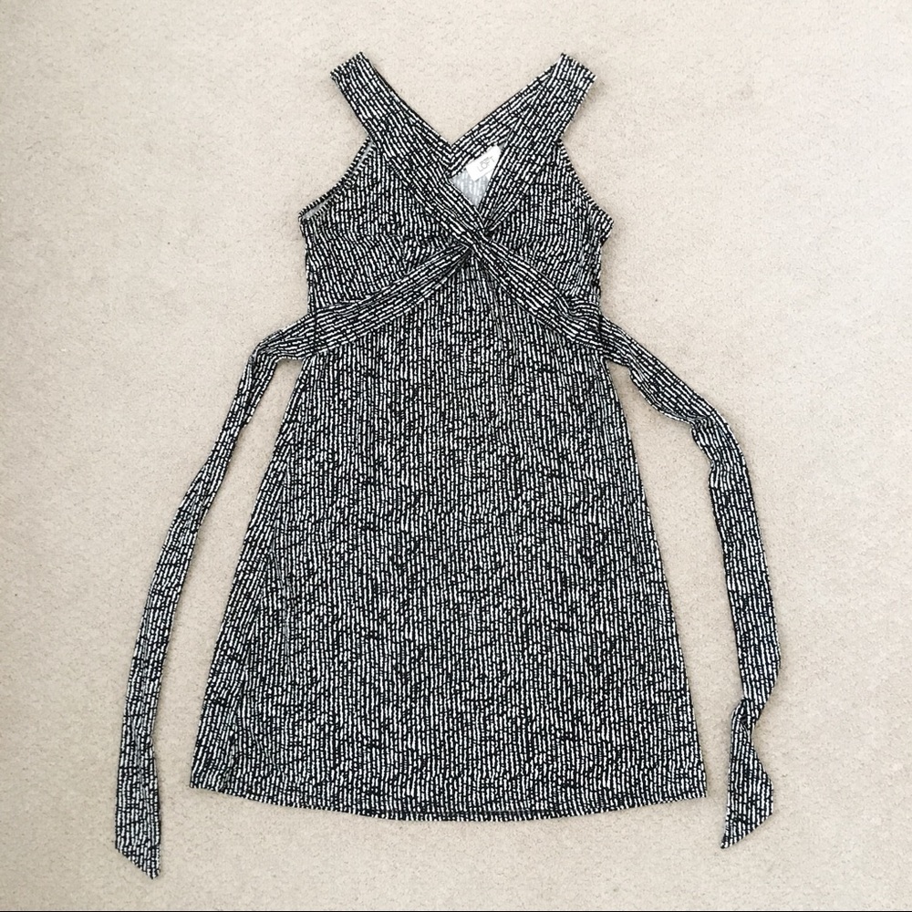 LOFT Black and White Design Fit and Flare Dress